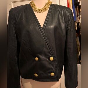 VINTAGE Black Leather Double-Breasted Jacket
